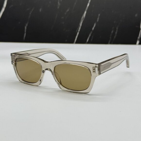 NEW SL402 018 SAINT LAURENT UNISEX BEIGE SQUARE SL 402 018 SUNGLASSES - Picture 1 of 7